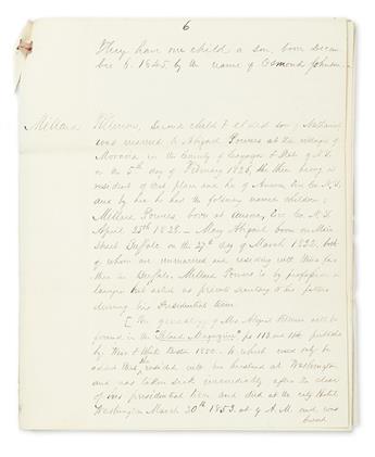 FILLMORE, MILLARD. Two Autograph Manuscripts Signed, five times, statements concerning the genealogy of his fathers family.